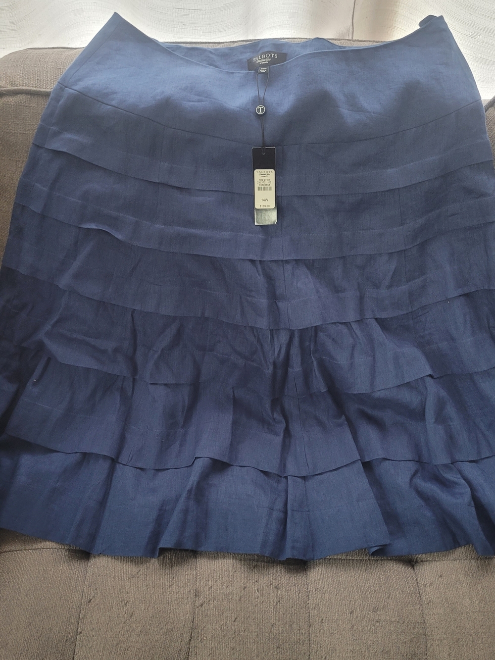 Talbots Navy Tiered Linen Blend Skirt